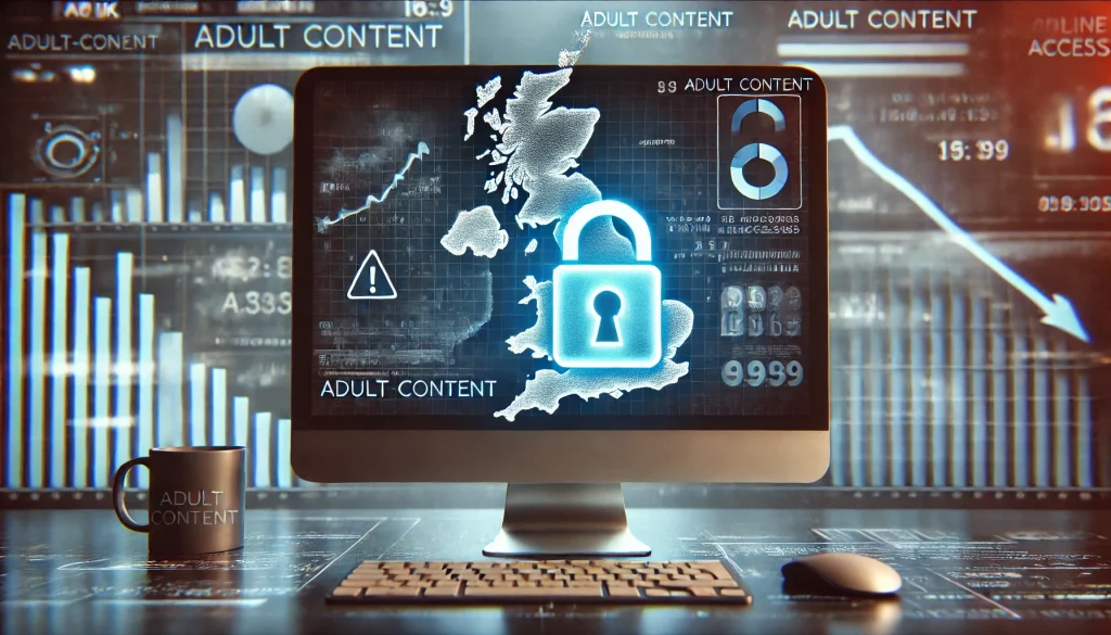 DALL·E 2025-11-03 00.10.21 - A conceptual 16_9 digital illustration representing the decline in adult content access in the UK due to new online safety regulations