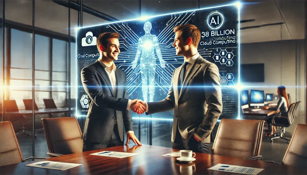 DALL·E 2025-11-03 11.59.03 - In a modern office setting, two smart executives are shaking hands with confident smiles after signing an important business agreement