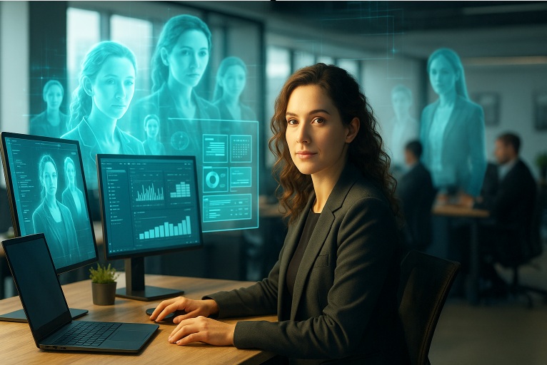 This image indicates a smart woman handling her business with the help of agentic AI